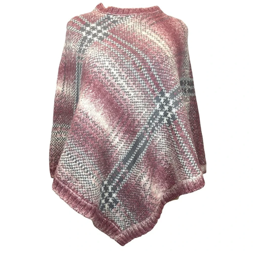 Liz Claiborne Chunky Wool Blend Poncho Women's Medium Sweater Cape Cozy Warm - Picture 5 of 7
